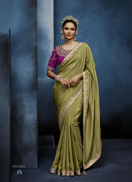 Green Colour Masakali Vol 15 By Kimora Pure Fancy Embroidery Work Designer Saree Ks 5665